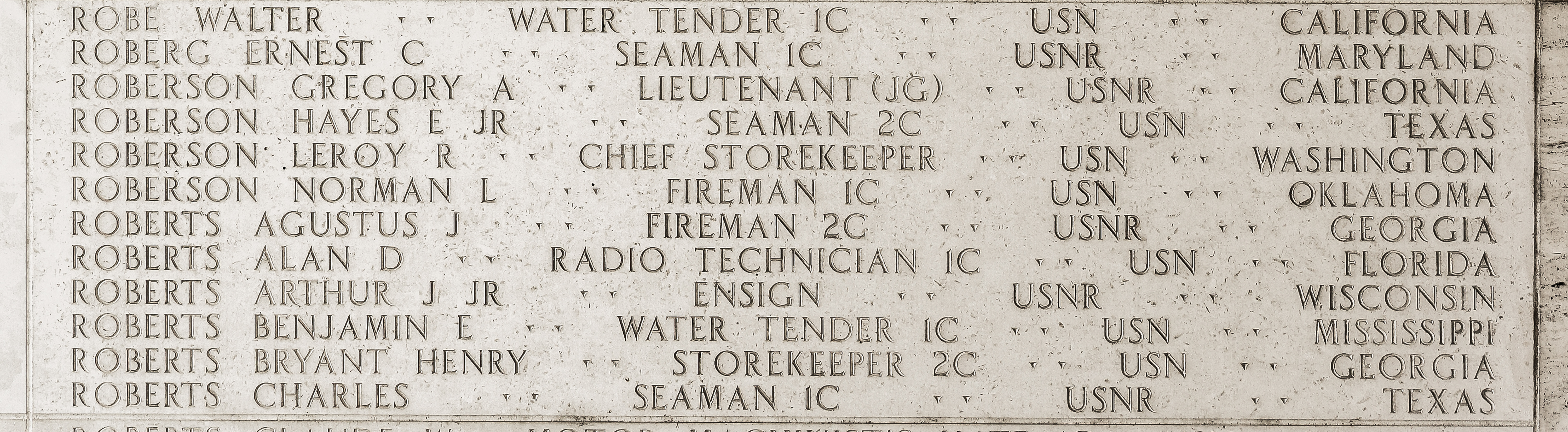 Benjamin E. Roberts, Water Tender First Class